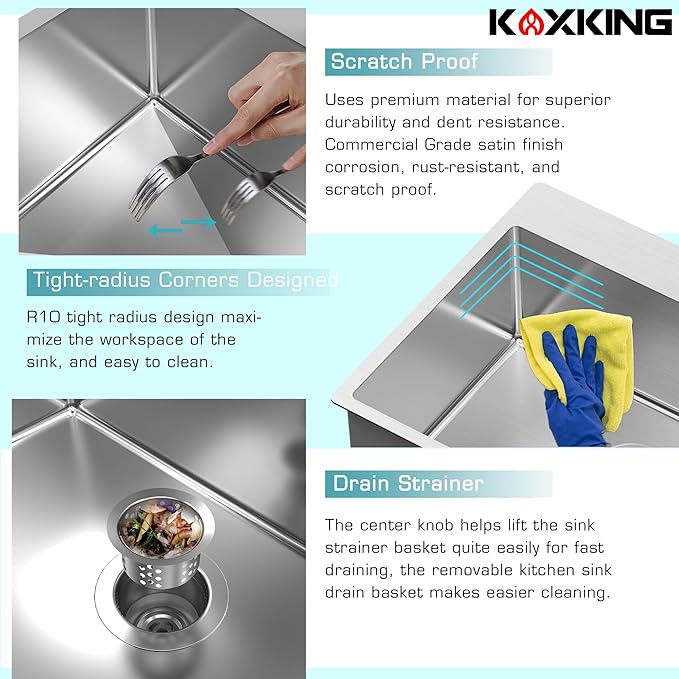 33x22 Drop In Kitchen Sink, 18 Gauge T304 Stainless Steel Top Mount Single Bowl, 9 Inch Deep Basin with Bottom Grid & Drain Assembly, Rust-Proof Brushed Nickel