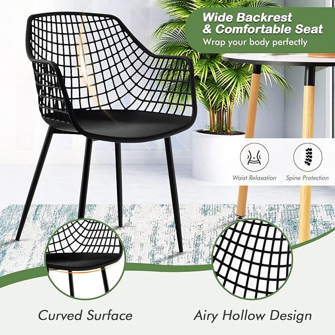Giantex Modern Dining Chairs Set of 4 - Black Arm Chair with 15" High Backrest, Powder-Coated Metal Legs, Anti-Slip Foot Pads, Max Load 265 lbs, Kitchen Dining Room
