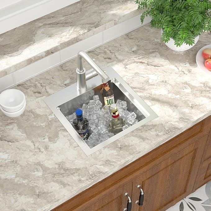 Mocoloo 15 Inch Bar Sink with Faucet, 16 Gauge Drop in Workstation Sink - 15x15x9" Stainless Steel Single Bowl Small Rv Kitchen Sink with Pull-Out Faucet