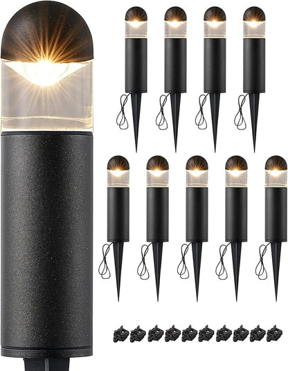 EDISHINE Low Voltage Landscape Lighting, 12V 3W 3000K Landscape Pathway Lights, Glass Aluminum Outdoor Pathway Lights Wired, Waterproof for Garden Yard Driveway, 50,000Hrs, CRI 80, Black, 10 Pack