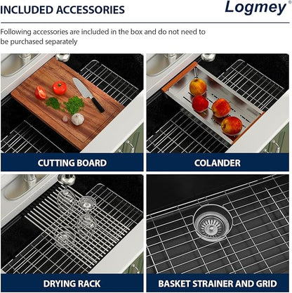 Logmey 30 Inch Granite Composite Kitchen Sink Black Undermount Sink Ledge Single Bowl Under Counter Deep Quartz Workstation Kitchen Sinks, 30x19x9