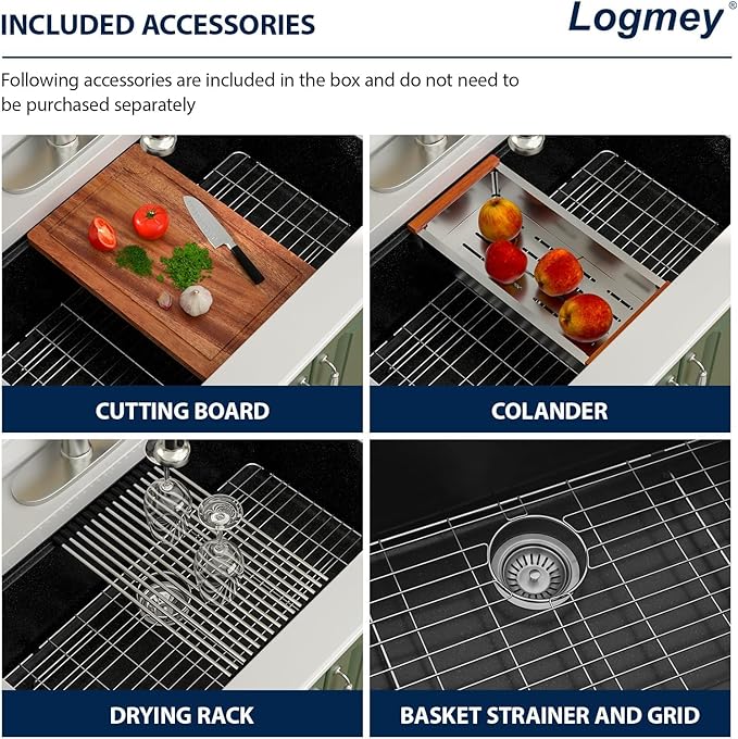 Logmey 33 Inch Granite Composite Kitchen Sink 33x19 Black Undermount Sink Ledge Single Bowl Under Counter Deep Workstation Kitchen Sinks,33x19x9 Inch