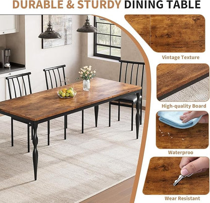 IDEALHOUSE 78 Inch Farmhouse Dining Table for 6-8 People, Rectangular Wood Kitchen Table with Heavy Duty Legs, Kitchen Dining Room Table for Dining Room Kitchen, Brown