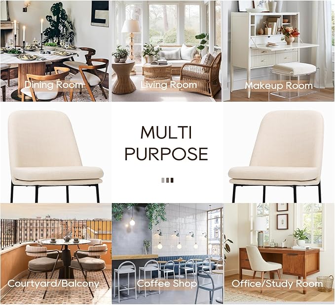 COLAMY Dining Chairs Set of 6, Modern Dining Chairs, Fabric Upholstered Dining Chairs, Kitchen Chairs with Curved Back and Metal Legs for Dining Room Kitchen Restaurant, Beige
