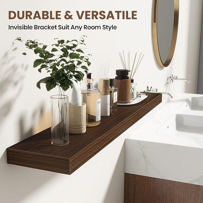 Acovy 36 Inch Floating Shelves for Wall 2 Pack, 36" Wall Shelves for Books, Storage, Decor, Wall Mounted Floating Shelf with Invisible Brackets for Kitchen, Living Room, Walnut