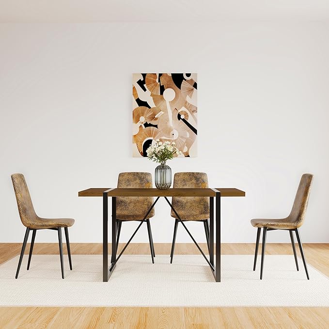 55" Stain-Resistant Dining Table, Kitchen Table with Metal Legs, Dinner Tables with Stable Frame for Dining Room & Living Space, Walnut