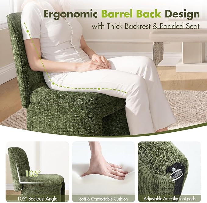 Hyfirm Modern Upholstered Dining Chairs Set of 4, Chenille Accent Side Dining Chairs Armless Kitchen Chair Parsons Chairs with Curved Back for Kitchen Dining Room Living Room, Moss Green