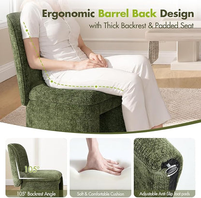 Hyfirm Modern Upholstered Dining Chairs Set of 4, Chenille Accent Side Dining Chairs Armless Kitchen Chair Parsons Chairs with Curved Back for Kitchen Dining Room Living Room, Moss Green