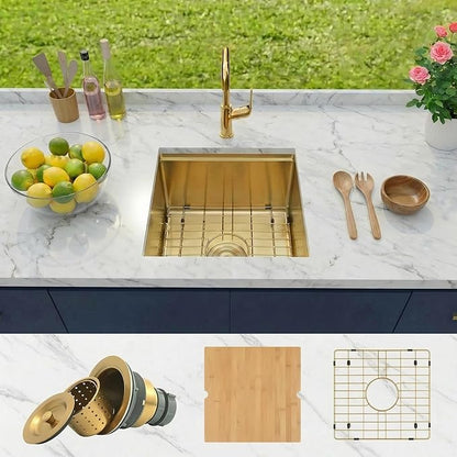 Kitsitchen Gold Bar Sink Undermount,18 Inch Small Bar & Prep Sinks,16 Gauge Stainless Steel Bar Sink with Workstation for Wet Bar Area(18" X 18" X 10")