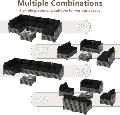 LOUVIXA 7 Piece Outdoor Patio Furniture Set, Outdoor Sectional Sofa, Wicker Rattan Patio Furniture, Patio Conversation Set with Coffee Table & Cushions