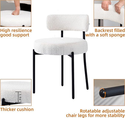 DYHOME White Boucle Dining Chairs Set of 4, Upholstered Kitchen Chairs with Thick Cushions and Metal Legs, Round Modern Dining Room Chairs