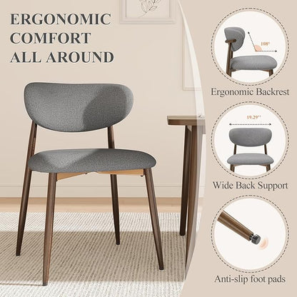 MALOL Upholstered Dining Room Chairs Set of 6, Kitchen Chairs with Metal Legs and Anti Slip Pads, Curved Back Dining Chair for Home and Restaurant Use, Light Grey