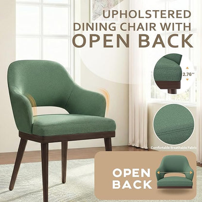 MALOL Wooden Dining Chairs Set of 4, Modern Fabric Upholstered Dining Room Chair, Kitchen Side Chairs, Farmhouse Dinner Chair with Open Back for Kitchen, Green