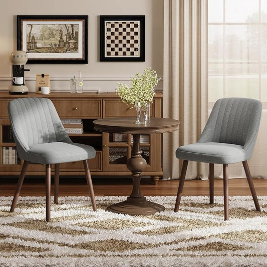 MALOL Upholstered Dining Chairs Set of 2, Modern Fabric Kitchen Chairs with Back, Wood Legs for Kitchen Dining Room Restaurant, Grey