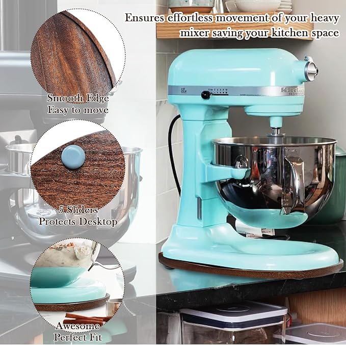 Walnut Wood Mixer Slider Mat for KitchenAid 5-8 qt Stand Mixer Scratch-Resistant Sliding Tray
