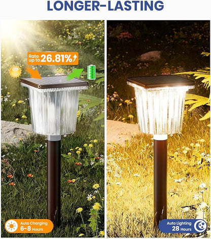 Super Bright Solar Outdoor Lights Waterproof Pathway Powered 4-Pack, Adjustable Warm&Cool White, Garden Decor Outside for Front Porch Yard/Patio/Walkway/Driveway/Lawn/Flowerbed/Landscape Lighting
