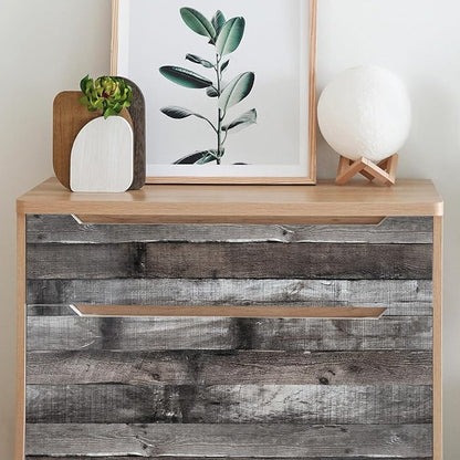 Yun-aeon Natural Wood-Dark Grey Wood Contact Paper Peel and Stick Wallpaper 17.3"x 80"Self Adhesive Removable Vintage Faux Wood Wall Paper Plank Shelf Home Decoration Kitchen Counter Cover Use