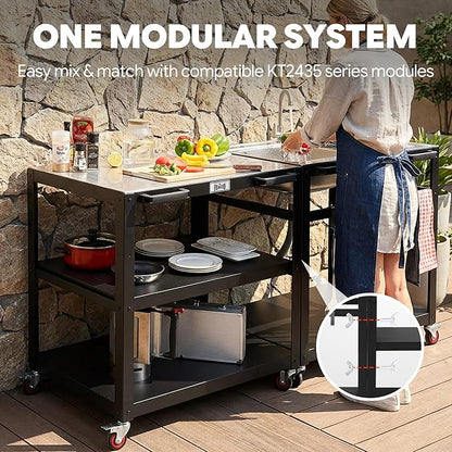 Feasto 36''x 24'' Heavy-Duty Outdoor Pizza Oven Table, 304 Stainless Steel Grill Table with Lockable Wheels for Pizza Ovens & Griddles, 3-Shelf Prep Table for Deck, Patio BBQ & Parties