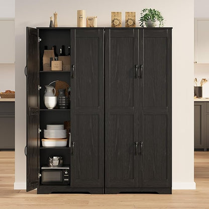 IDEALHOUSE Tall Pantry Cabinet, 60" Kitchen Pantry Storage Cabinet with 2 Doors and Adjustable Shelves, Freestanding Kitchen Cabinet, Cupboard for Dining Room, Bathroom, Antique Black
