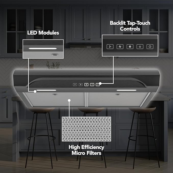 Broan-NuTone Alta 30-Inch 350 MAX Blower CFM 1.5 Sones Black Stainless Range Hood