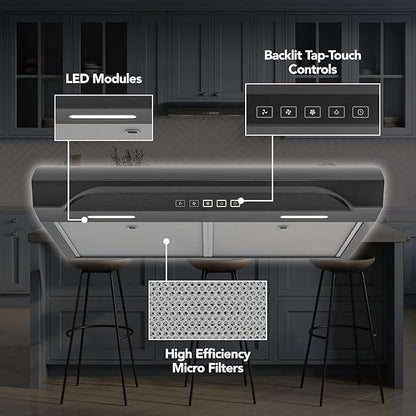 Broan-NuTone Alta 30-Inch 350 MAX Blower CFM 1.5 Sones Black Stainless Range Hood