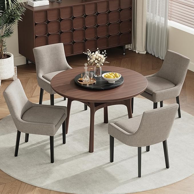 COLAMY Upholstered Dining Chairs Set of 2 with Mid Back and Wood Legs, Modern Accent Side Chairs for Living Room/Dining Room-Camel
