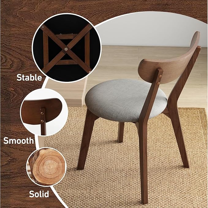 NAFORT Dining Chairs Set of 4 with Curved High Back Soft Cushion, Mid-Century Modern Fabric Upholstered Kitchen & Dining Room Chairs, 4 Kitchen Chairs for Living Room, Restaurant