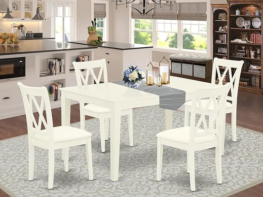 East West Furniture CACL5-LWH-C 5 Piece Dining Room Table Set Includes a Rectangle Kitchen Table and 4 Linen Fabric Upholstered Dining Chairs, 36x60 Inch, Linen White
