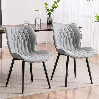 Kidol & Shellder Dining Chairs Set of 2, PU Leather Upholstered Kitchen Chairs with Back Armless, Mid Century Modern Side Chair for Dining Room, Living Room, Lounge, Restaurant, Gray
