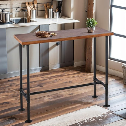 LOKKHAN Industrial Rustic 3-Piece Bar Set - Wood Tabletop and Seat with One Bar Table and Two Stools - Ideal for Kitchen Island and Home Café