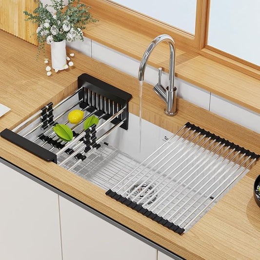 Quartz Kitchen Sink, 32 Inch White Undermount Kitchen Sinks, Deep Single Bowl Granite Composite Sink, Modern Sinks Providing Complete Accessories, Spacious Workspace and Easy Cleaning