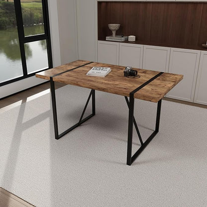 55" Stain-Resistant Dining Table, Kitchen Table with Metal Legs, Dinner Tables with Stable Frame for Dining Room & Living Space, Wood