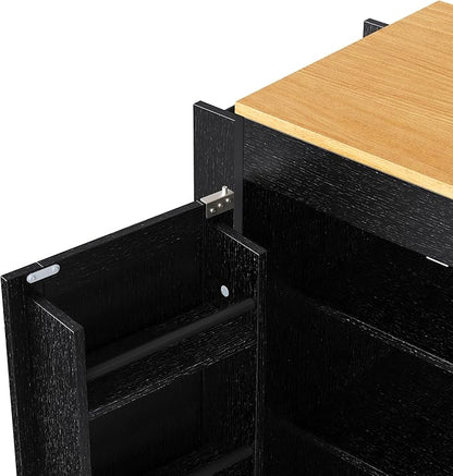 74.8" Kitchen Island with Extendable Table & Power Outlet, Mobile Cart with 3 Drawers, Spice Rack, 2-Door Cabinet on Wheels for Kitchen (74.8"+Black)