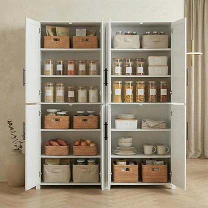 Casaphoria Kitchen Pantry Cabinet, 67" Tall Freestanding Kitchen Cabinet with 4 Adjustable Shelves, 56" W Storage Cabinet for Kitchen Pantry Organization (White, Double)