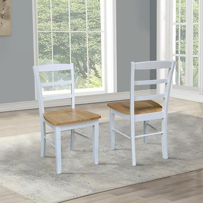 Madrid Ladderback, Set of 2 Dining Chairs , Solid Wood Kitchen/Dining Chairs, Parawood Construction, 18.1"W x 19.3"D x 35.2"H, 225 lb Weight Capacity, Elegant, Durable, White/Natural