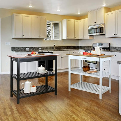 Casual Home Kitchen Island with Solid American Hardwood Top, Natural/White, 40" W (373-91)