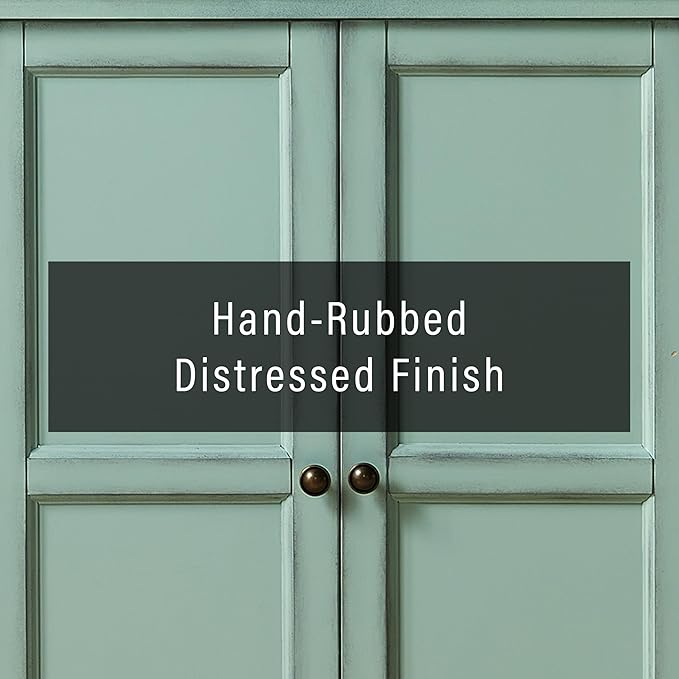 Crosley Furniture Holbrook Traditional Tall Kitchen Pantry, Laundry Room Cabinet, Bathroom Storage Cabinets, Distressed Seafoam Blue