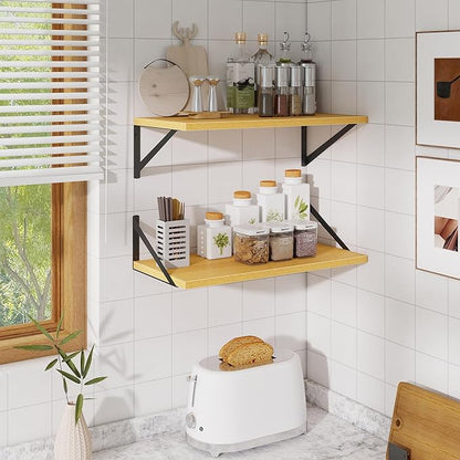 Acovy Deep Floating Shelves,24" Wx10 D Floating Shelf for Wall Set of 2,Hanging Storage Shelf with Metal Brackets,Wide Display Wall Shelves for Living Room,Bedroom,Bathroom,Kitchen,Oak