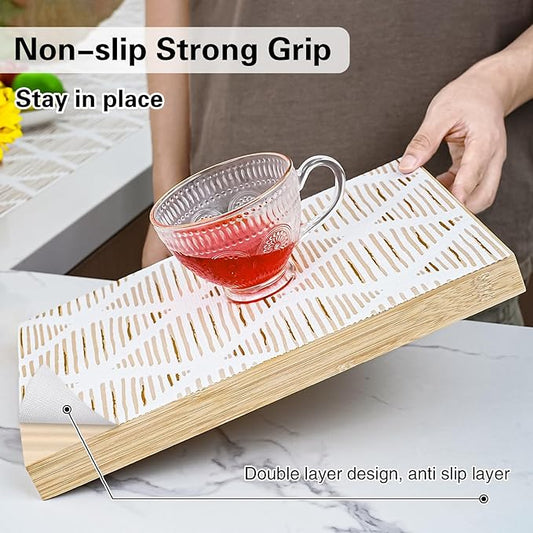 Drawer and Shelf Liner for Kitchen Cabinet,Non-Adhesive Cabinet Liner 12in x 30FT,Waterproof Shelf Paper Non-Slip Mats Cupboard Liners Contact Protect Dresser/Shelves/Table-Brown Stripes