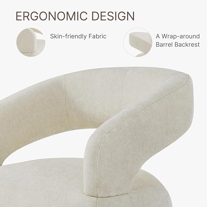 KISLOT Upholstered Dining Chairs with Casters, Modern Barrel Side Armchair with Rollers for Dining Room, Bedroom, Kitchen, Reading Room, Cream Beige, Set of 4