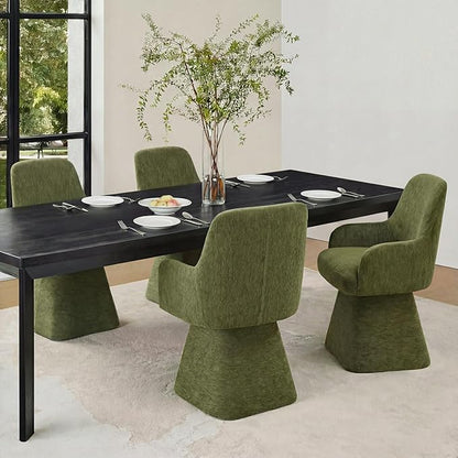 KISLOT Swivel Dining Chairs Set of 4, Mid Century Modern Chairs Fabric Upholstered Armchair with Armrest & Ergonomic Backrest for Dining Room, Kitchen, Bedroom, Living Room, Green, 4 Boxs