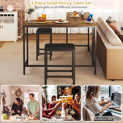 L Shaped Bar Table with Stools, 63‘’ Bar Height Table with Power Outlets, Convertible Corner Counter Height Bar Table with 2 Stools, Rectangular High Top Table for Small Spaces, Breakfast Nook, Rustic