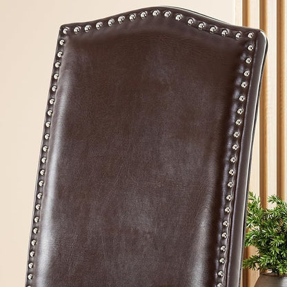 Upholstered Dining Chair Stylish Parsons Kitchen High Back with Silver Nailhead Trim & Wood Legs, 4-Pack, PU Dark Brown