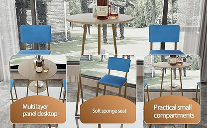 Bar Height Table and Chairs Set-3-Piece Frame Bar Table,Upholstered Chairs, Perfect as Kitchen Table, Kitchen Island Seating,Dining Table with Chairs (Gold+Blue,Gold+Brown)
