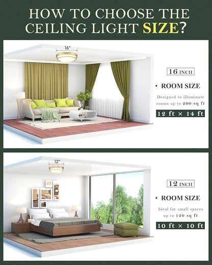 12 inch Flush Mount Light Fixture, 2-Light Modern Ceiling Light with Polished Gold Finish for Hallway Kitchen Laundry Bedroom, 4822-PG