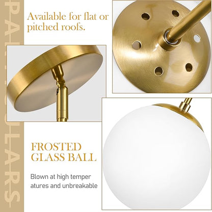 Bagood 8" Globe Pendant Light Gold 2 Pack Mid Century Pendant Light Globe Pendant Lights Kitchen Island Brushed Brass Finished with Milk Glass Adjustable Ceiling Light Fixtures for Dining Room Bar
