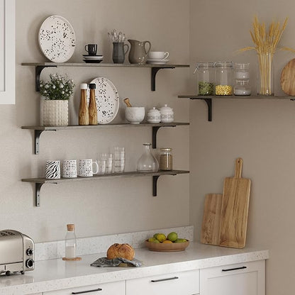 DINZI LVJ Long Wall Shelves, 47.3Inch Wall Mounted Shelves Set of 2, Extra Large Floating Storage Ledges with Sturdy Metal Brackets for Living Room, Bathroom, Bedroom, Kitchen, Gray Wash