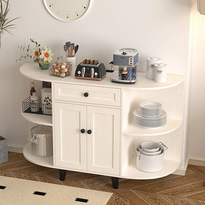 Sideboard Buffet Cabinet with Power Outlet,Freestanding Kitchen Cabinet with Storage,Accent Coffee Bar with Doors(White)