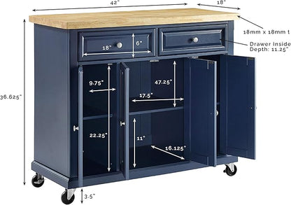 Crosley Furniture Madison Madison Kitchen Island, Microwave Stand, Coffee Bar, with Storage Shelves and Drawers, Navy