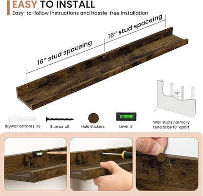 Dreamland Picture Ledge Shelf for Wall, Floating Shelves Set of 2,36 inch Long Floating Shelves with Lip for Living Room,Bedroom,Bathroom,Kitchen,Rustic Brown